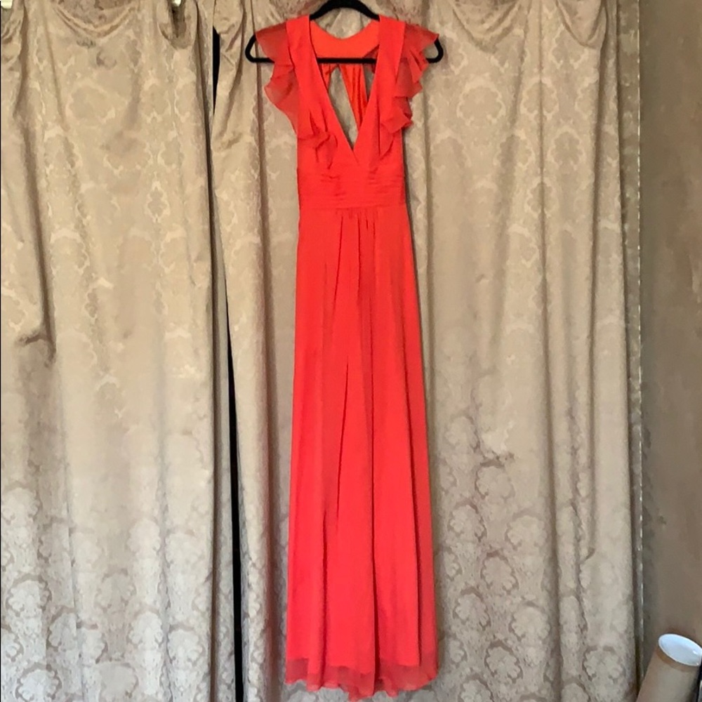 Jessica Simpson Red/Orange Ruffle Sleeveless Gown